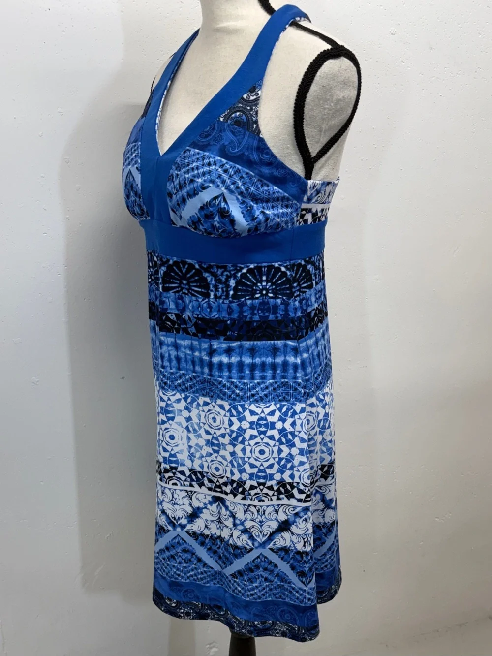 Blue Patterned V-Neck One-Piece Swim Dress - Picture 8 of 15